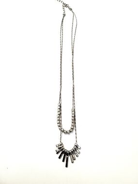 Layered Silver-Tone Bar & Bead Pendant Necklace